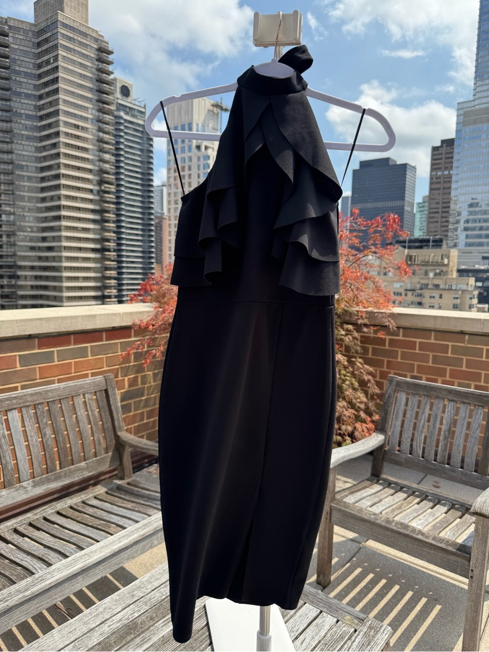 Female Black Ruffle Midi Dress